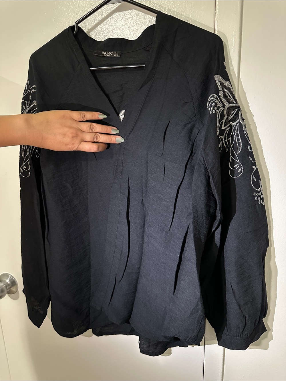 Black Embroidered Long-Sleeve Men's Shirt